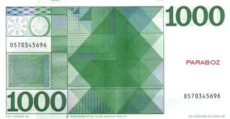 Hollanda Guldeni 1.000 NLG arka yüz