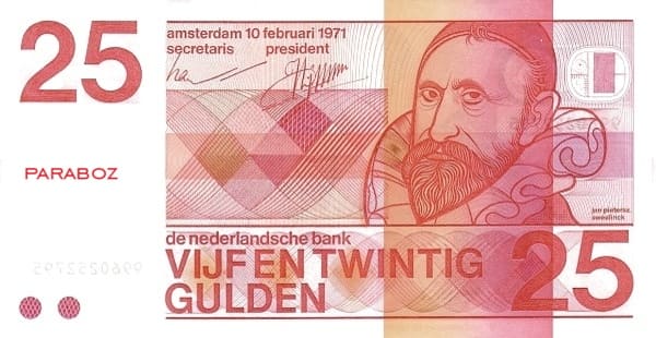 Hollanda Guldeni 25 NLG ön yüz