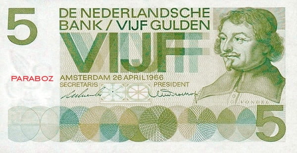 Hollanda Guldeni 5 NLG ön yüz