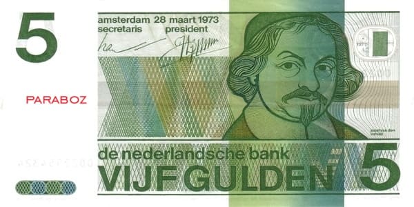 Hollanda Guldeni 5 NLG ön yüz