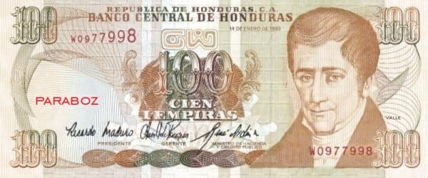 Honduras 100 HNL ön yüz