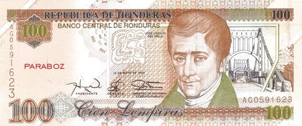 Honduras 100 HNL ön yüz