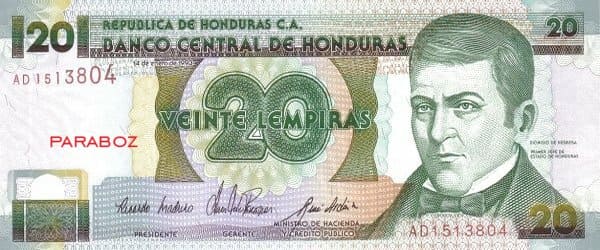 Honduras 20 HNL ön yüz
