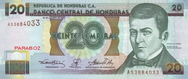 Honduras 20 HNL ön yüz