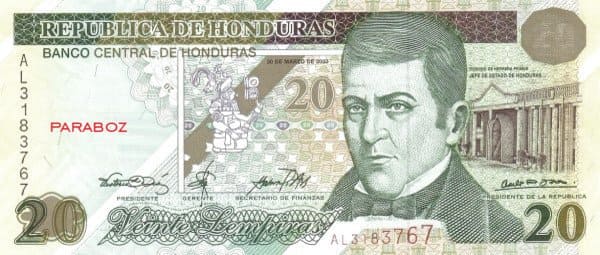 Honduras 20 HNL ön yüz