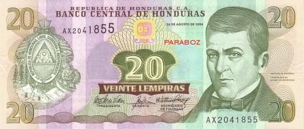 Honduras 20 HNL ön yüz