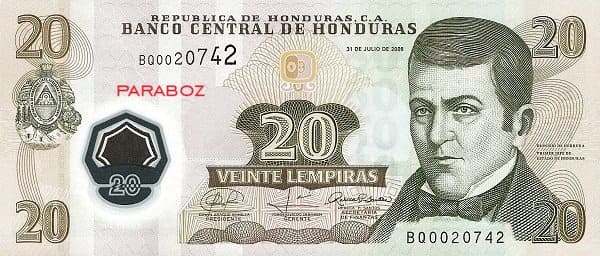 Honduras 20 HNL ön yüz