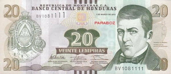 Honduras 20 HNL ön yüz