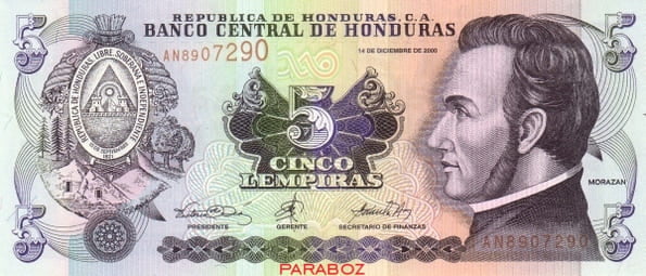 Honduras 5 HNL ön yüz