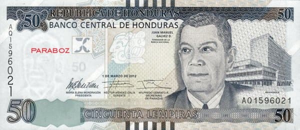 Honduras 50 HNL ön yüz