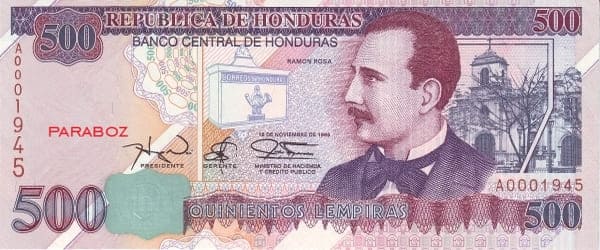Honduras 500 HNL ön yüz