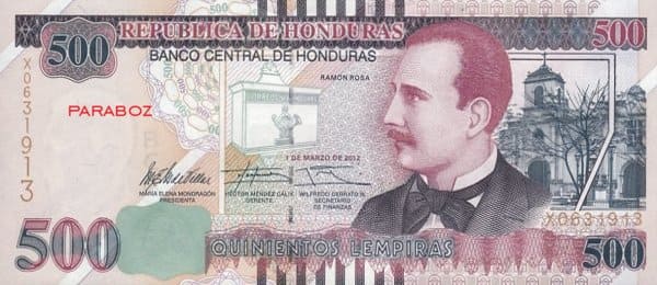 Honduras 500 HNL ön yüz