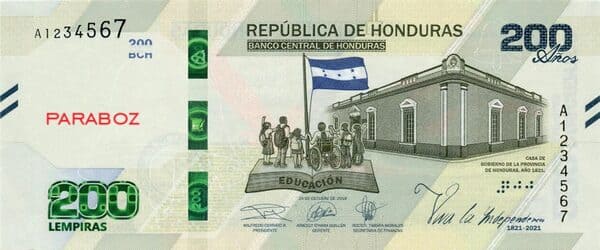Honduras 200 HNL ön yüz