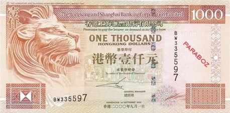 Hong Kong 1.000 HKD ön yüz