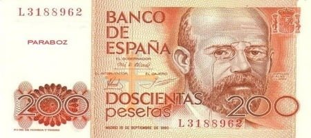 İspanya Peseta 200 ESP ön yüz