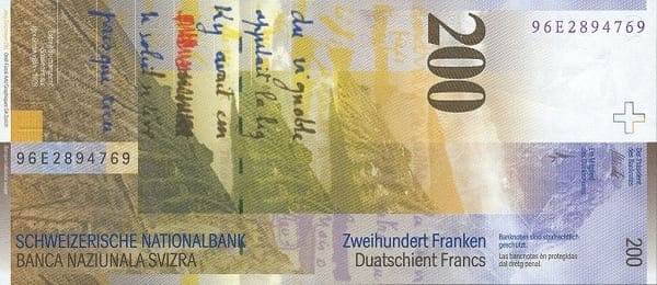 İsviçre 200 CHF arka yüz