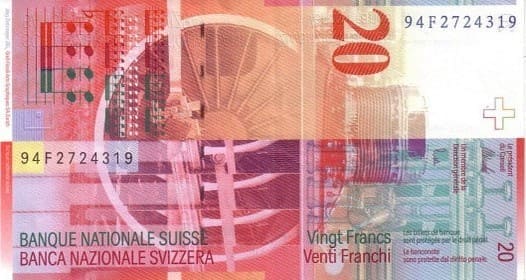 İsviçre 20 CHF arka yüz