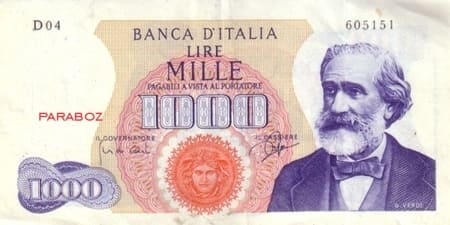 İtalyan Liret 1.000 ITL ön yüz