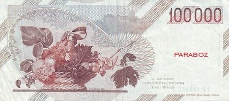 İtalyan Liret 100.000 ITL arka yüz
