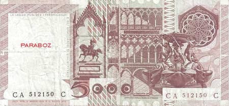 İtalyan Liret 5.000 ITL arka yüz