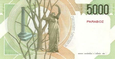 İtalyan Liret 5.000 ITL arka yüz