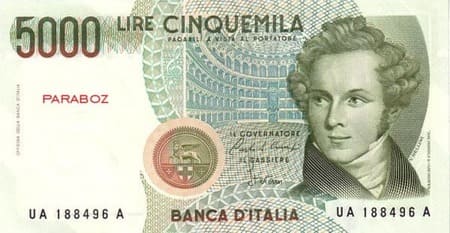İtalyan Liret 5.000 ITL ön yüz
