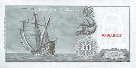 İtalyan Liret 5.000 ITL arka yüz