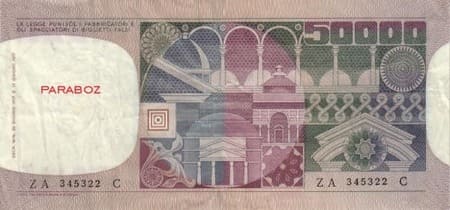 İtalyan Liret 50.000 ITL arka yüz