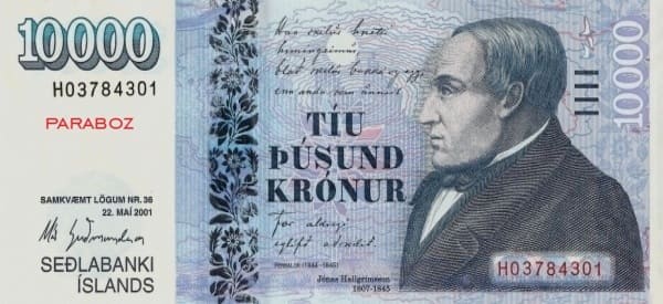İzlanda 10.000 ISK ön yüz