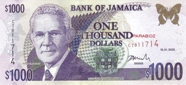 Jamaika 1.000 JMD ön yüz