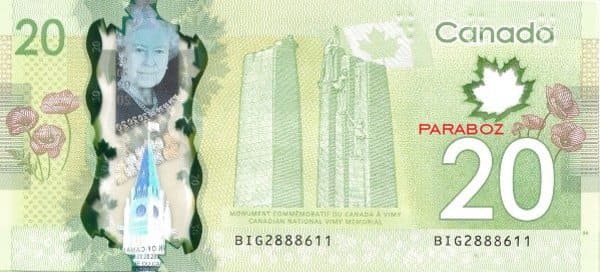 Kanada 20 CAD arka yüz