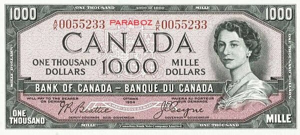 Kanada 1.000 CAD ön yüz