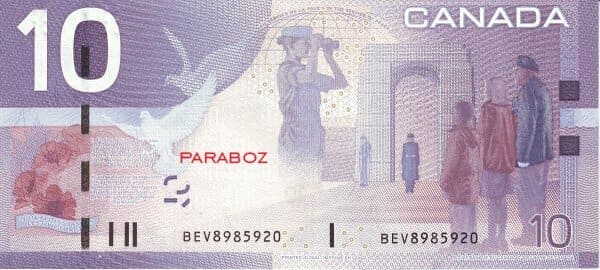 Kanada 10 CAD arka yüz