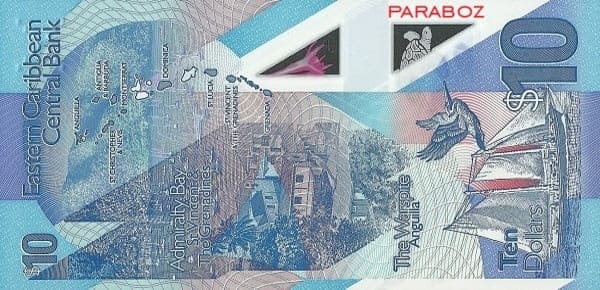Karayip Adaları 10 XCD arka yüz