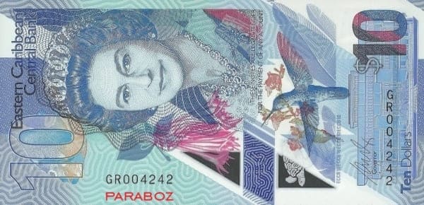 Karayip Adaları 10 XCD ön yüz