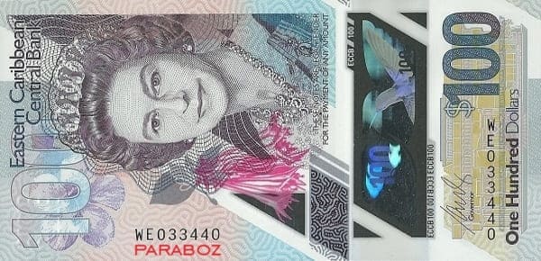 Karayip Adaları 100 XCD ön yüz