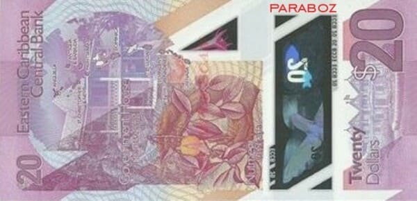 Karayip Adaları 20 XCD arka yüz