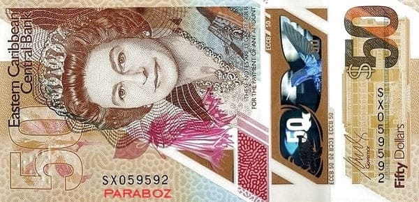 Karayip Adaları 50 XCD ön yüz