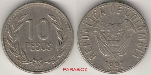 Kolombiya 10 COP ön yüz