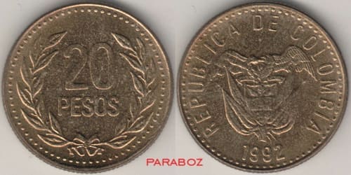 Kolombiya 20 COP ön yüz