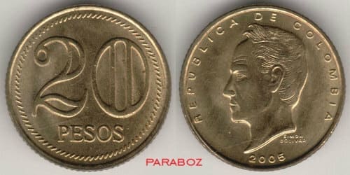 Kolombiya 20 COP ön yüz