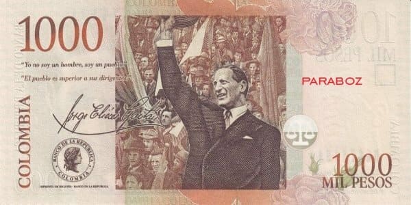 Kolombiya 1.000 CUP arka yüz
