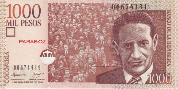 Kolombiya 1.000 CUP ön yüz