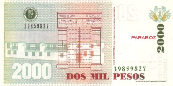 Kolombiya 2.000 CUP arka yüz