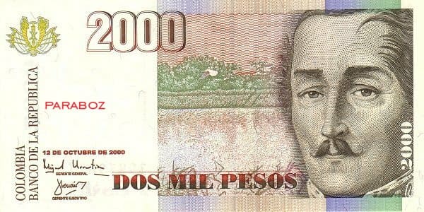 Kolombiya 2.000 CUP ön yüz