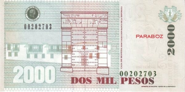 Kolombiya 2.000 CUP arka yüz
