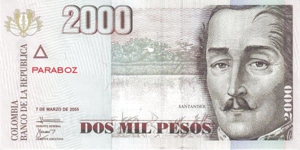 Kolombiya 2.000 CUP ön yüz
