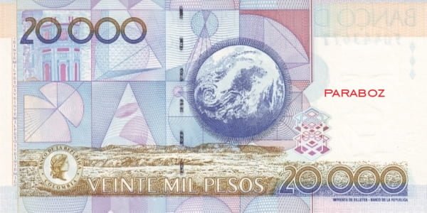 Kolombiya 20.000 CUP arka yüz