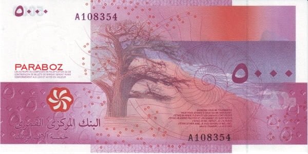 Komor Adaları 5.000 KMF arka yüz