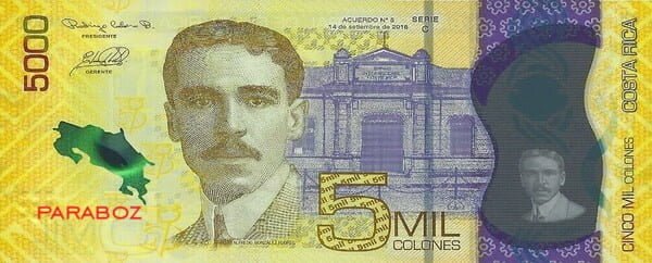 Kosta Rika 5.000 CRC ön yüz